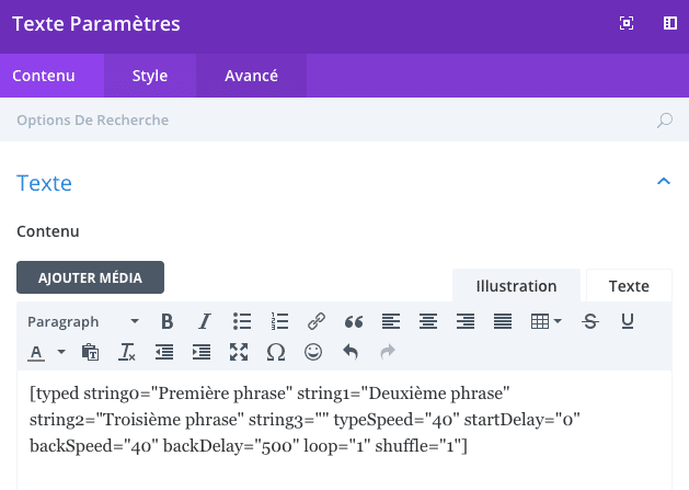 Ajoutez un effet de texte animé dans le module texte du Divi builder