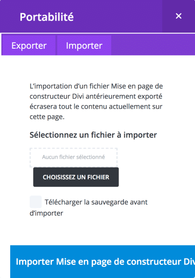 importer layout divi builder