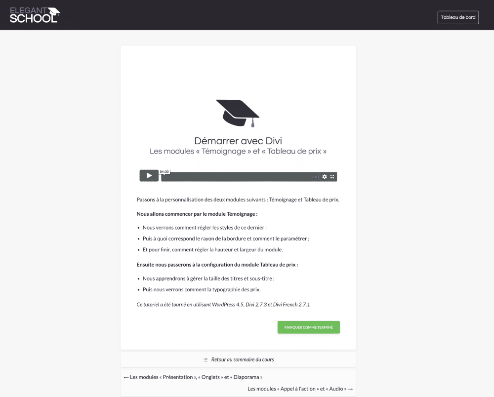 cours video elegant school