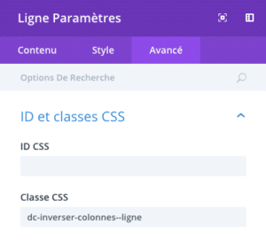 Ajouter une classe CSS aux paramètres d'une ligne Divi