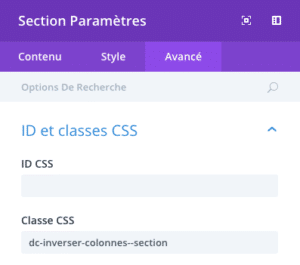 Ajouter une classe CSS aux paramètres d'une section Divi