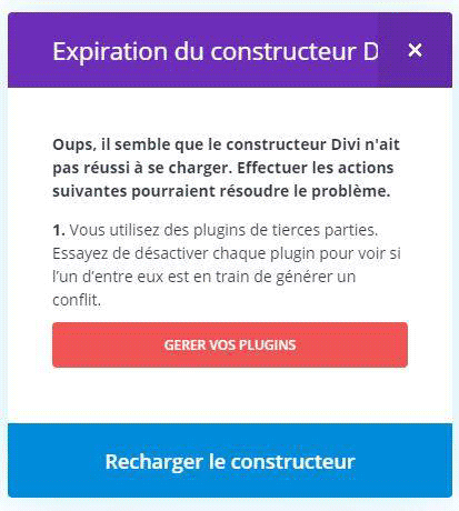 Panneau d'erreur de Divi : Divi Builder Timeout