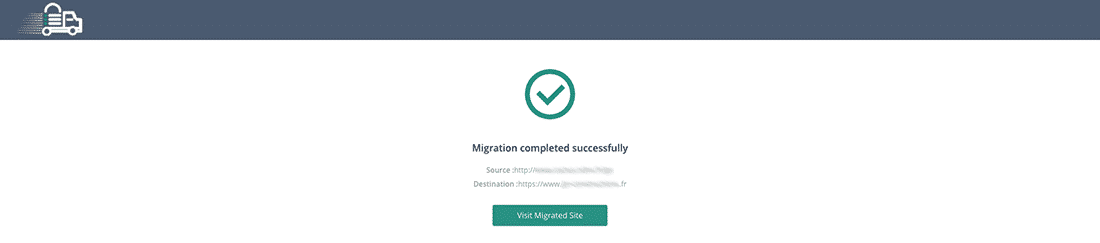 Confirmation migration réussie avec Migrate Guru