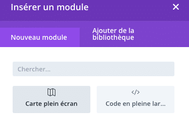 Insérer module carte plein écran dans Divi