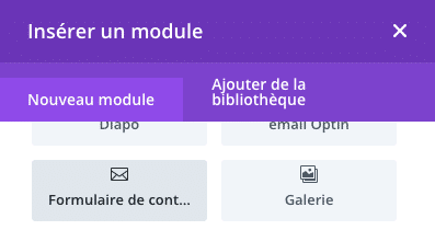 Insérer un module formulaire de contact dans Divi