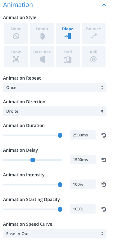 Paramétrer les animations d'une ligne dans Divi