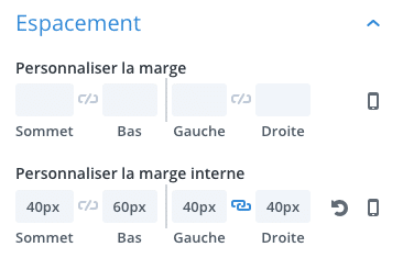 Personnaliser la marge interne d'une ligne dans Divi