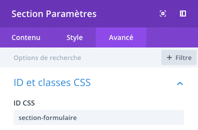 Ajouter un identifiant CSS à une section dans Divi