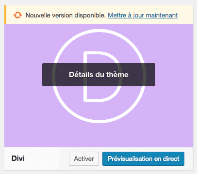 Mettre à jour sa version du thème Divi dans l'admin de WordPress