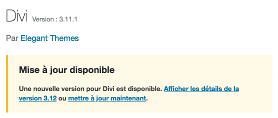 Mettre à jour le thème Divi dans l'admin de WordPress