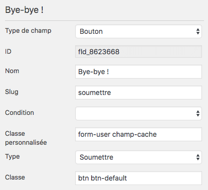 Configuration du bouton pour soumettre le formulaire de type chatbot