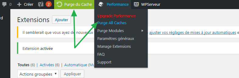 Vider le cache chez WPServeur