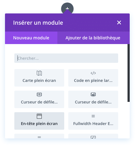 Insérez un module En-tête plein écran dans Divi