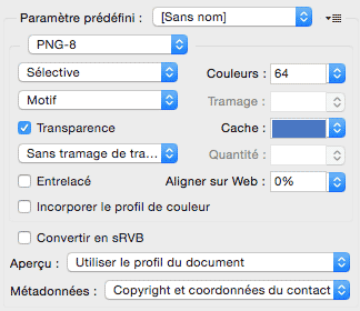 Les réglages d'enregistrement d'un PNG8 avec Photoshop