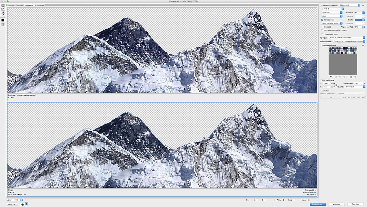 Enregistrez pour le web un PNG8 avec Photoshop