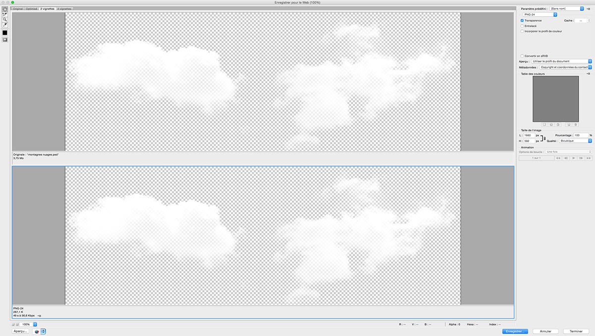 Enregistrez pour le web un PNG24 avec Photoshop