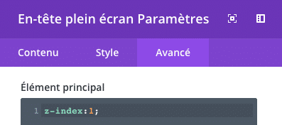 Modifiez le z-index du module En-tête plein écran dans Divi