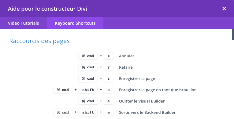 Utiliser les raccourcis clavier du Divi Builder