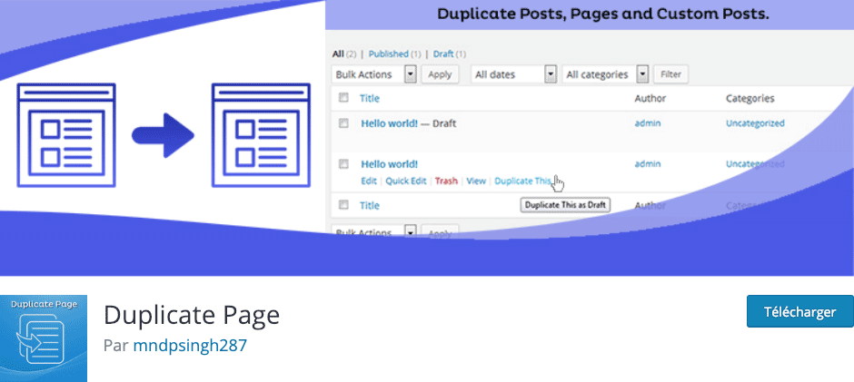 Téléchargez le plugin Duplicate Page pour dupliquer vos pages et articles Divi