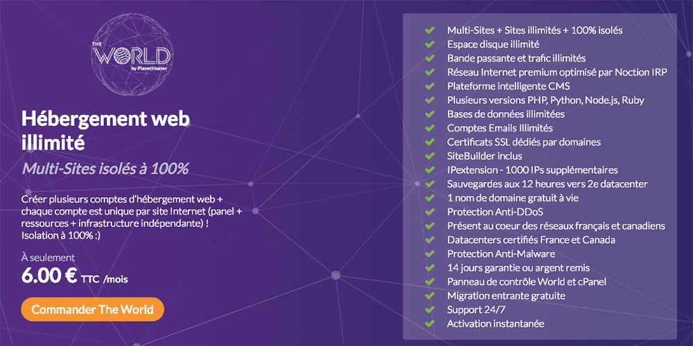 Les fonctionnalité de l'hébergement de Planethoster