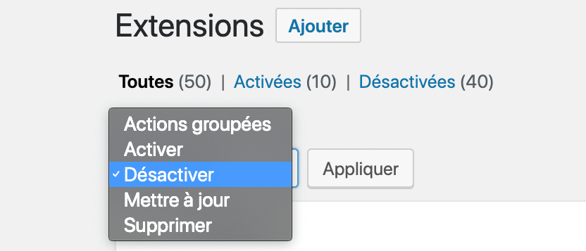 Désactivez tous vos plugins WordPress