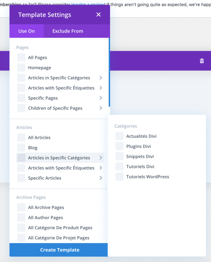 Les conditions d'affichage selon les types de pages dans le Theme Builder de Divi 4