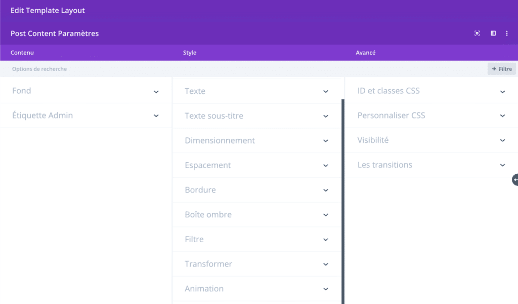 Les paramètres du nouveau module "contenu de l'article" de Divi 4