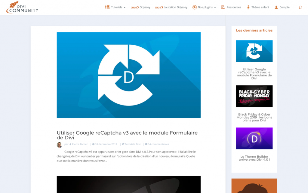 ancienne page recherche de Divi Community