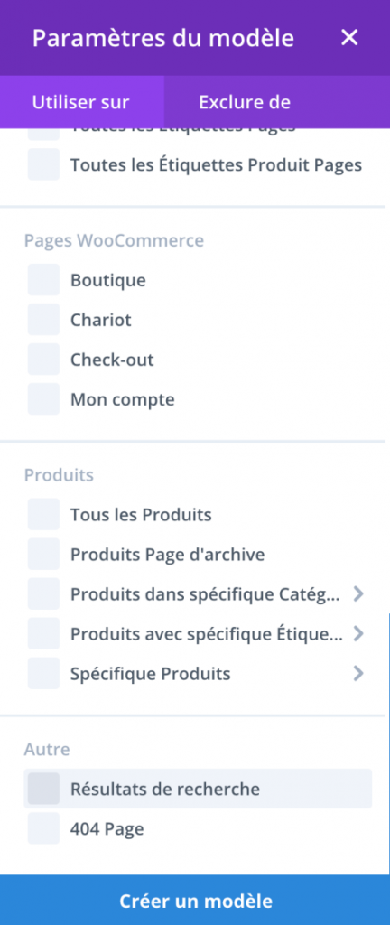 Créer un template dans le Theme Builder de Divi pour la page de résutats de recherche