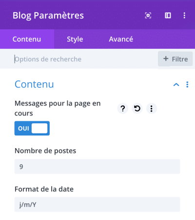 Un module blog Divi pour afficher les résultats des recherches