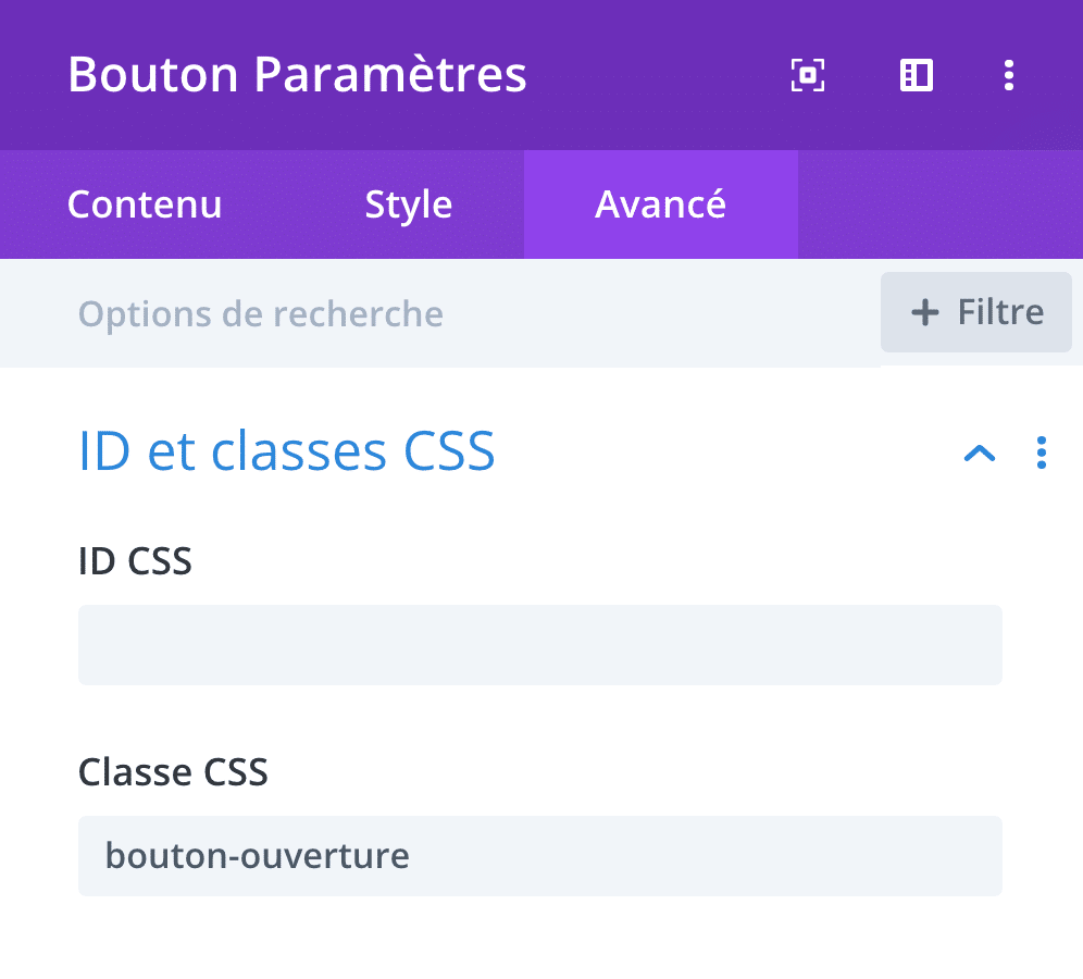 Ajouter une classe CSS dans un module Bouton de Divi