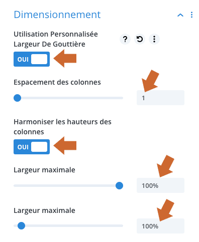 Modifier les dimensions d'une ligne dans le Divi Builder