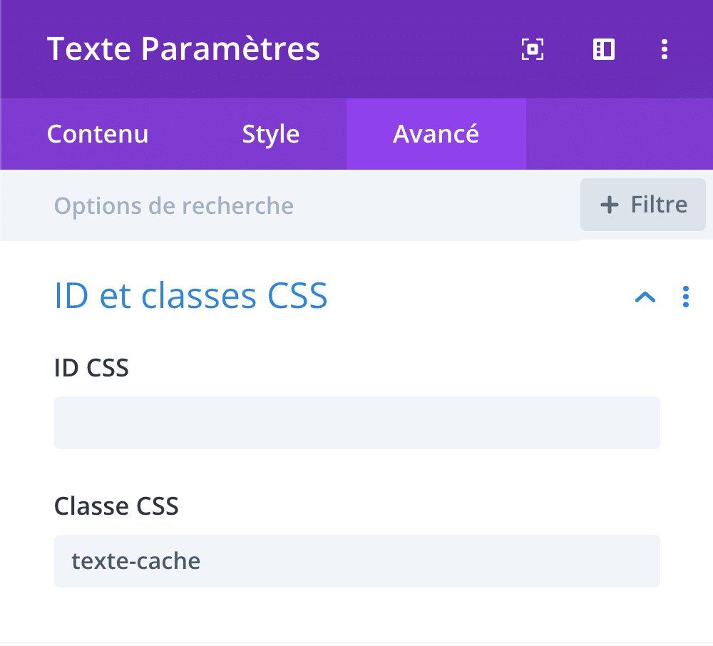 Ajouter une classe CSS dans un module Texte de Divi