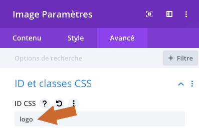 Ajouter un identifiant CSS à un module image pour faire apparaitre le logo au scroll dans Divi