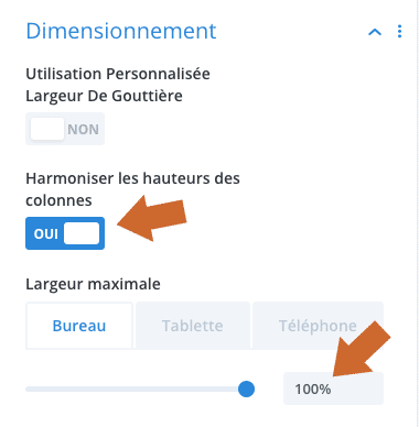 Paramétrer la largeur d'une ligne avec le Divi Builder