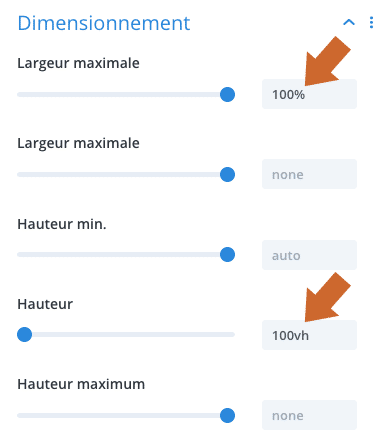 Paramétrer les dimensions d'une section avec le Divi Builder