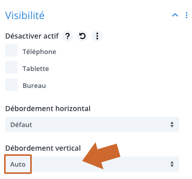 Paramétrer le débordement vertical d'une section avec le Divi Builder