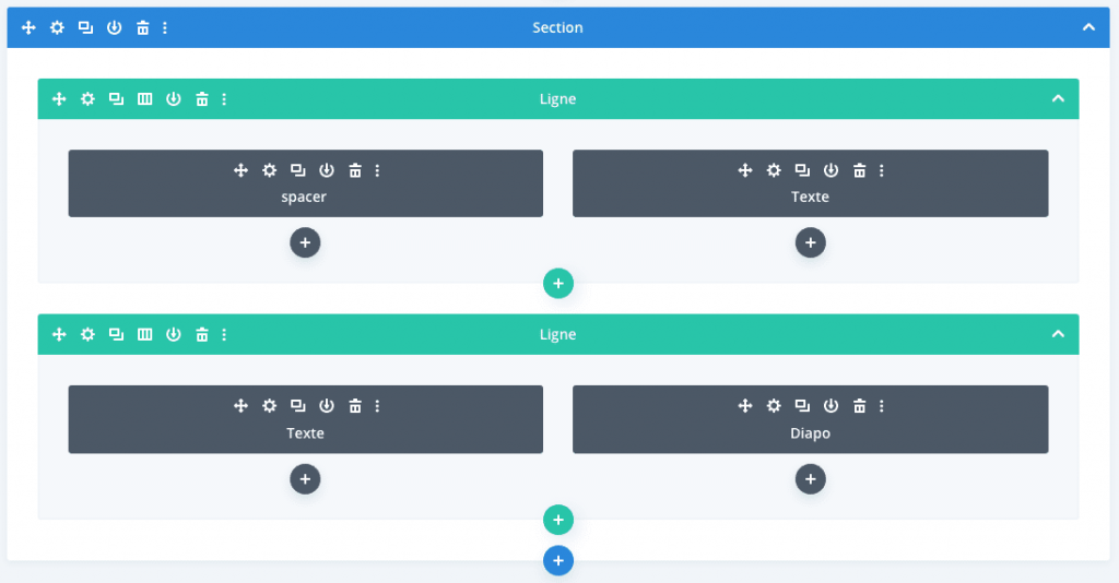 La structure d'une mise en page en damier dans Divi