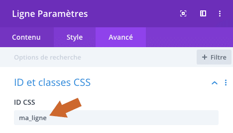 Ajouter un identifiant CSS à une ligne dans le Divi Builder