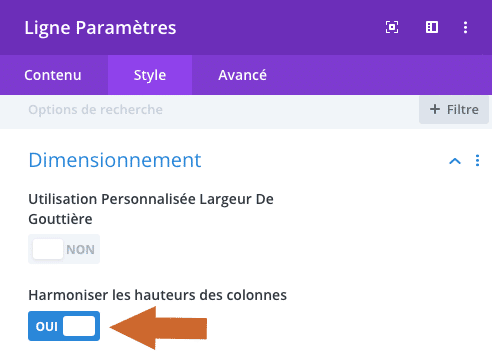 Harmoniser la hauteur des colonnes d'une ligne dans le Divi Builder