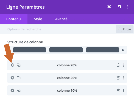 Modifier les paramètres des colonnes dans le Divi Builder