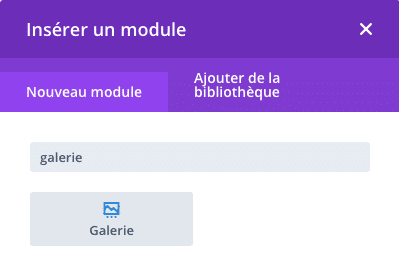 Insérer un module "Galerie" dans le Divi Builder