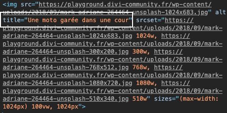 La présence de l'attribut "title" de la balise 'image' dans le code html de la page