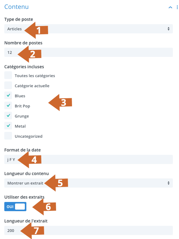 Personnaliser l'onglet "contenu" du module "blog" de Divi