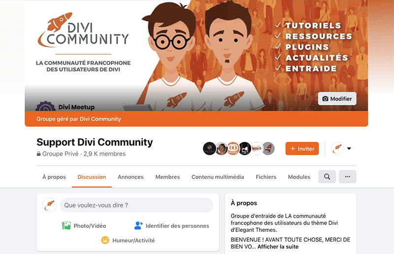 Le groupe d'entraide Facebook de Divi Community