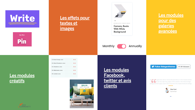 aperçu général des modules de Divi Essential