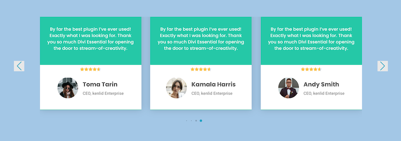 divi essential carrousel d'avis et témoignages