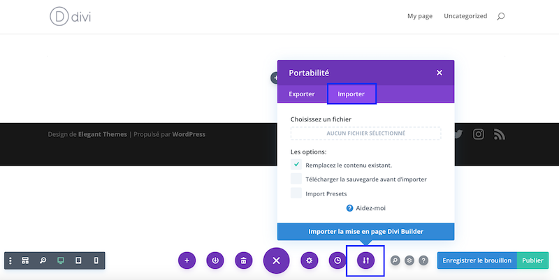 importer le fichier JSON divi essential