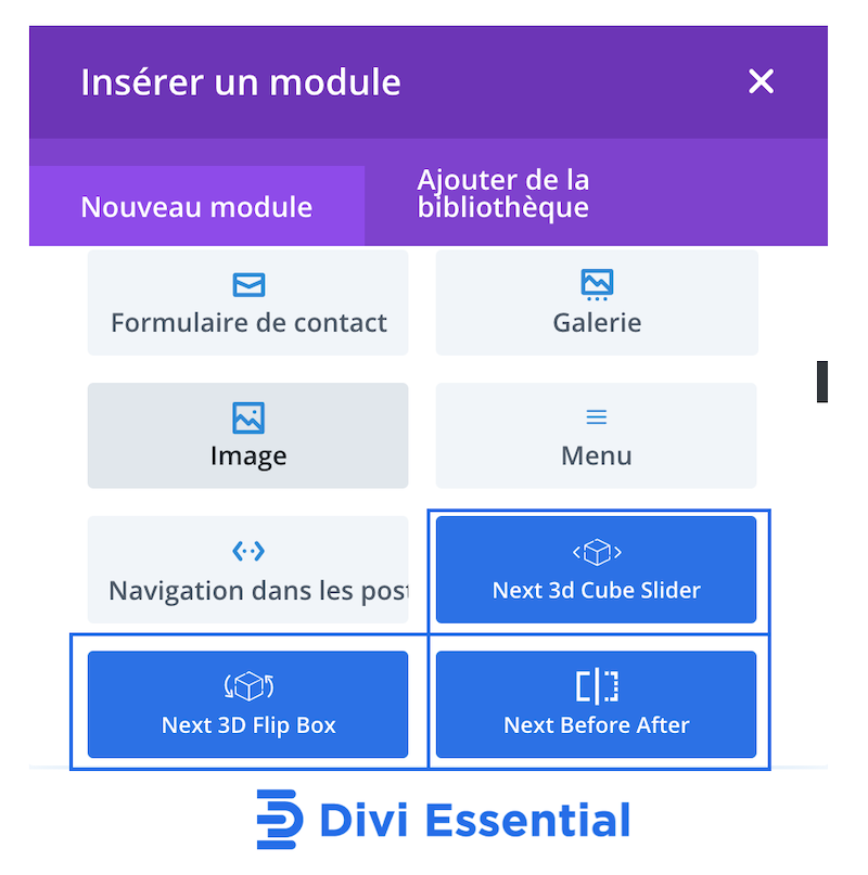 reconnaître les modules de divi essential